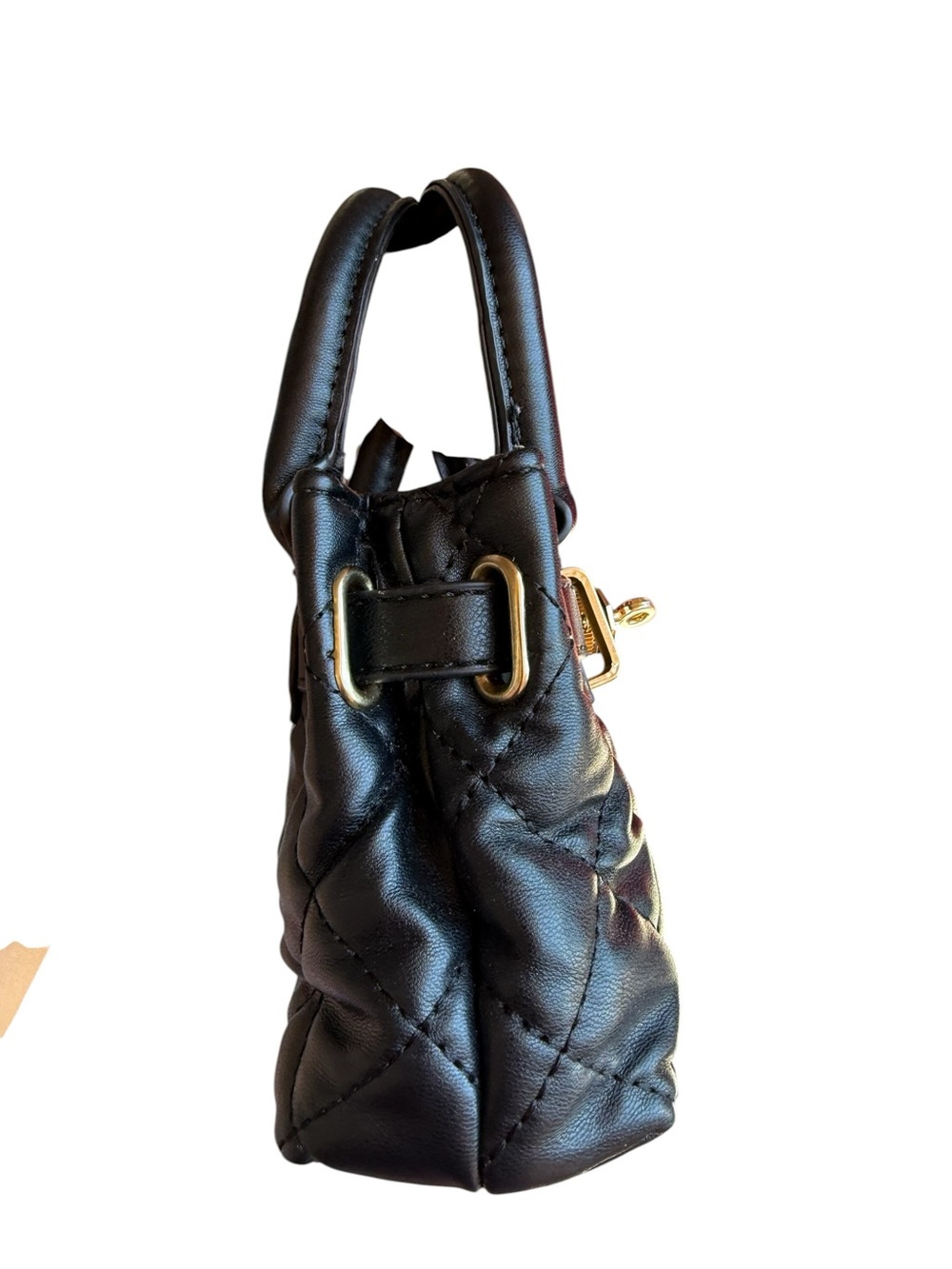 Badgley Mischka Black Quilted Mini Top-Handle Bag with Gold Hardware - Picture 6 of 11